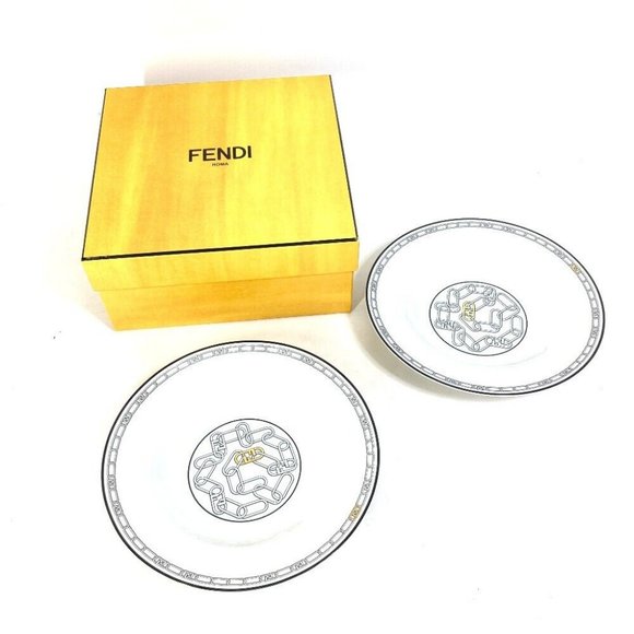 FENDI 7AC046 Porcelain Tableware Set of 2 Pairs Orlock plate 2 piece set Unused - Picture 4 of 5